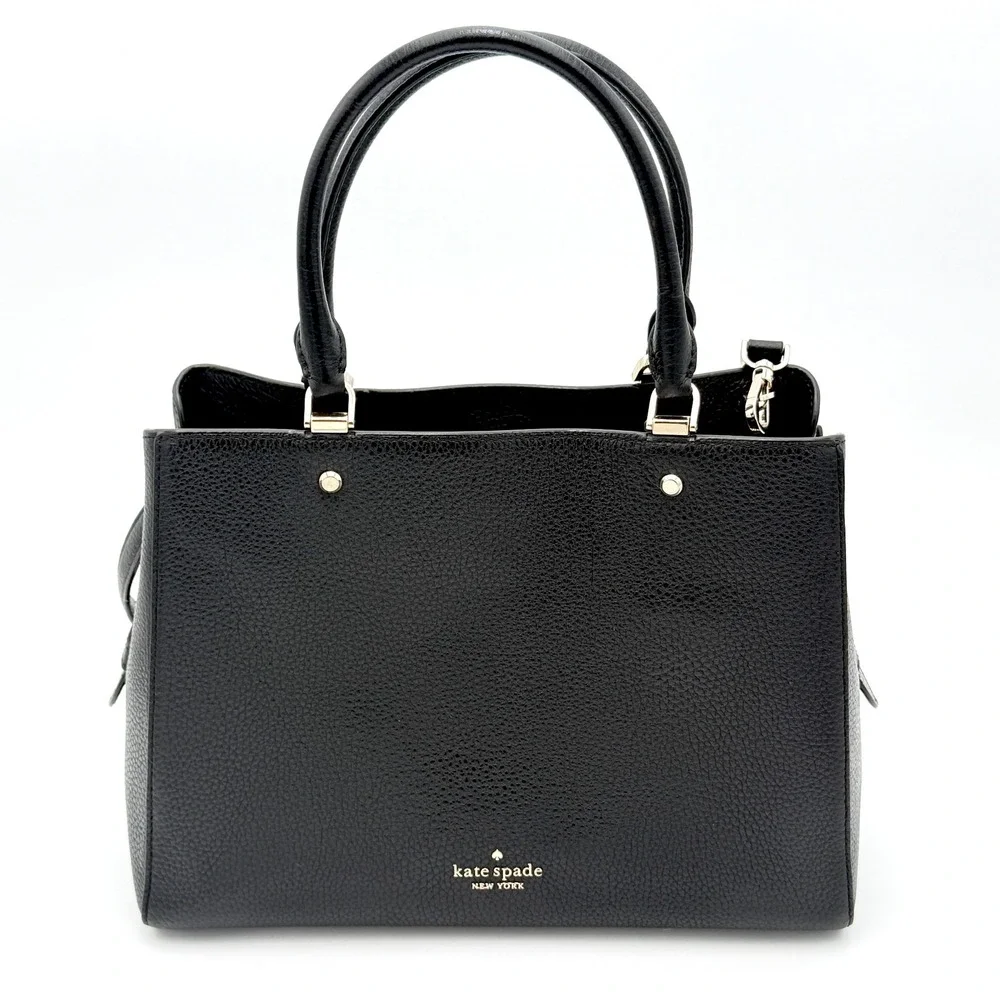 Kate Spade Black Pebbled Leather Satchel Crossbody Bag Gold Hardware